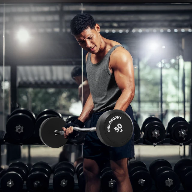 Alt view image 6 of 6 - Philosophy Gym Rubber Fixed Barbell, 50 LB Pre-Loaded Weight EZ Curl Bar for Strength Training & Weightlifting