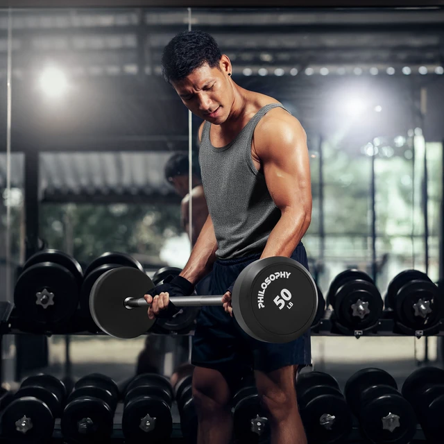 Alt view image 6 of 6 - Philosophy Gym Rubber Fixed Barbell, 50 LB Pre-Loaded Weight Straight Bar for Strength Training & Weightlifting