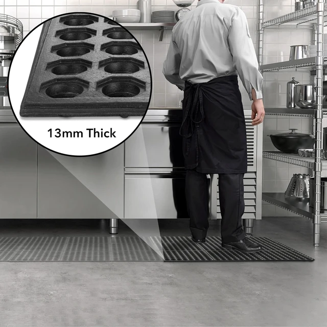 Alt view image 5 of 6 - GRIDMANN Rubber Interlocking Floor Mat, 36" x 36" Non-Slip Anti-Fatigue Drainage Mat for Restaurants, Commercial Kitchens, Bar Floors, Black