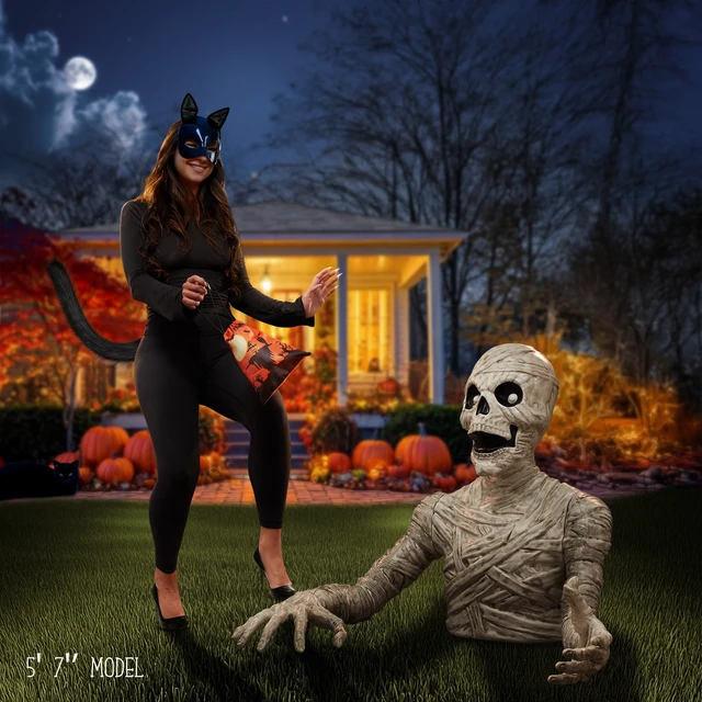 Alt view image 2 of 6 - BOO BOX 3 Ft. Halloween Groundbreaker Mummy, Giant Outdoor Decoration for Yard, Lawn, Porch Display