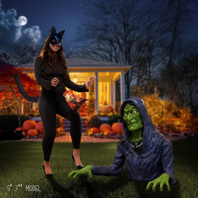 Alt view image 2 of 6 - BOO BOX 3 Ft. Halloween Groundbreaker Witch, Giant Outdoor Decoration for Yard, Lawn, Porch Display