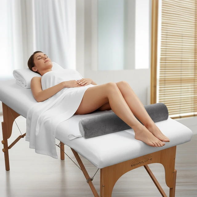 Alt view image 3 of 6 - Saloniture 3/4 Round Massage Table Bolster Under-Knee Pillow Pad - 26 x 6 x 4-1/2 Inch - Gray Velour