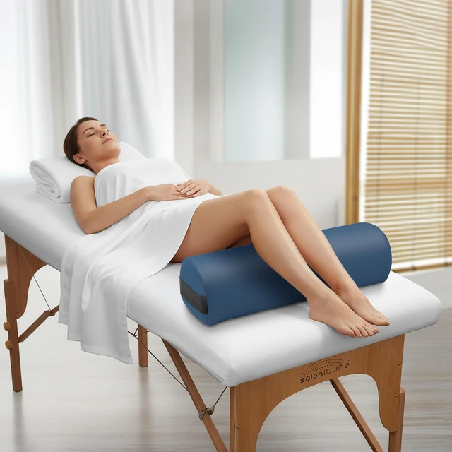Alt view image 5 of 6 - Saloniture 3/4 Jumbo Round Massage Table Bolster Pillow Pad - 26 x 9 x 6-1/4 Inch - Blue