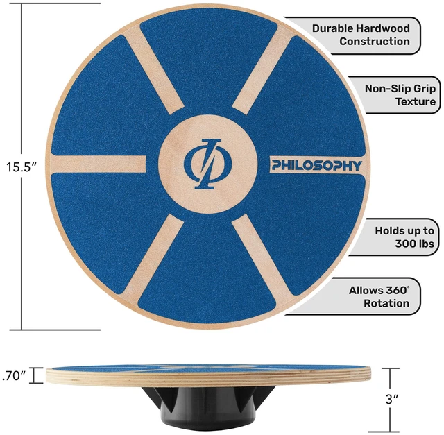 Alt view image 4 of 6 - Philosophy Gym Wobble Balance Board, Round Wooden Exercise Trainer for Adults, Core Strength - Blue