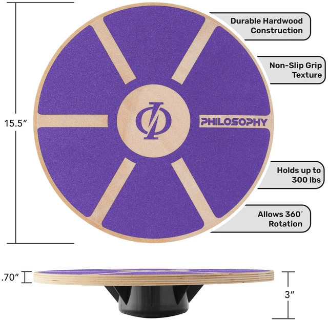 Alt view image 4 of 6 - Philosophy Gym Wobble Balance Board, Round Wooden Exercise Trainer for Adults, Core Strength - Purple