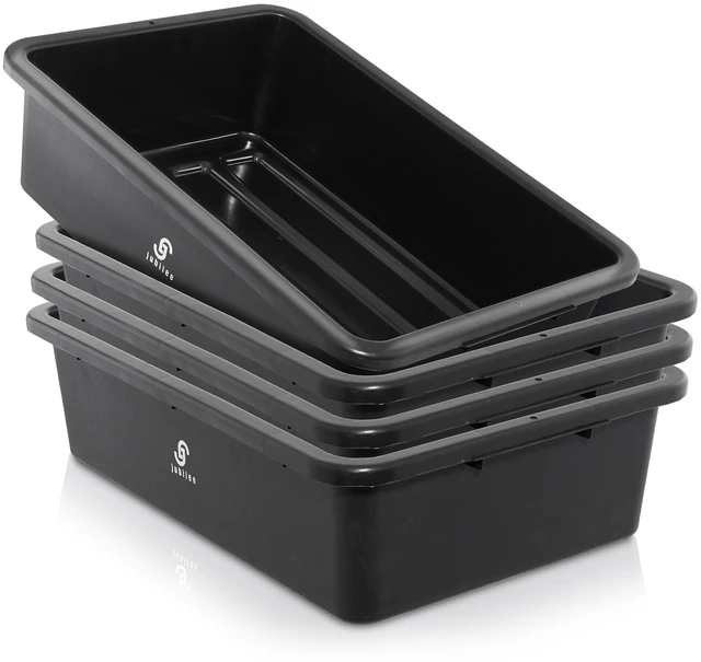 Main image of Jubilee 4-Pk Plastic Storage Bin, 32L Black Heavy Duty Commercial Busser Utility Tub