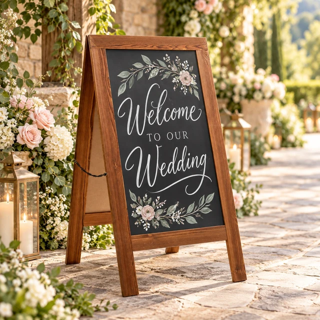 Alt view image 2 of 6 - Casafield A-Frame Chalkboard Sign, 40 x 20 Rustic Brown Wooden Double-Sided Magnetic Easel Menu Board for Restaurants, Cafes, Sidewalks, Weddings
