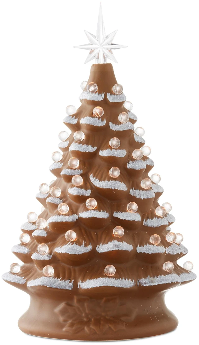 Main image of Hand Painted Ceramic Christmas Tree, Gingerbread 15" Pre-Lit, 128 Multi Color Lights, 2 Star Toppers