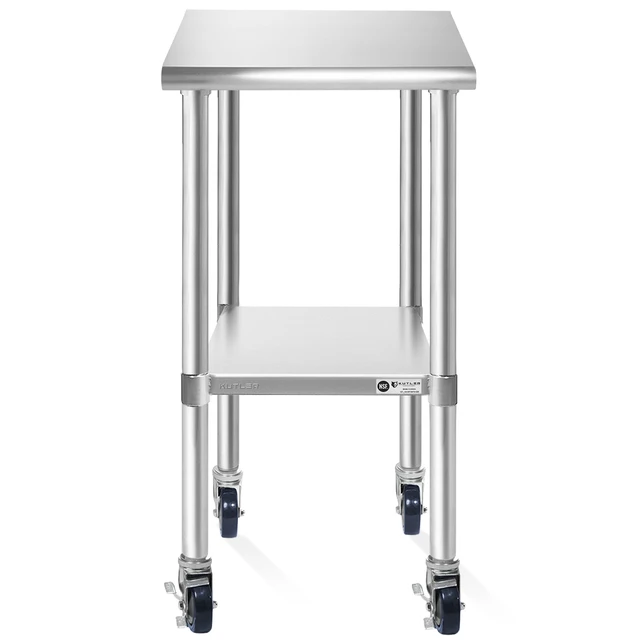 Alt view image 2 of 6 - KUTLER Stainless Steel Table with Caster Wheels 24" x 18", NSF Commercial Kitchen Prep and Work Table with Undershelf