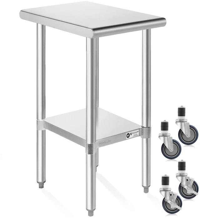Main image of KUTLER Stainless Steel Table with Caster Wheels 24" x 12", NSF Commercial Kitchen Prep and Work Table with Undershelf