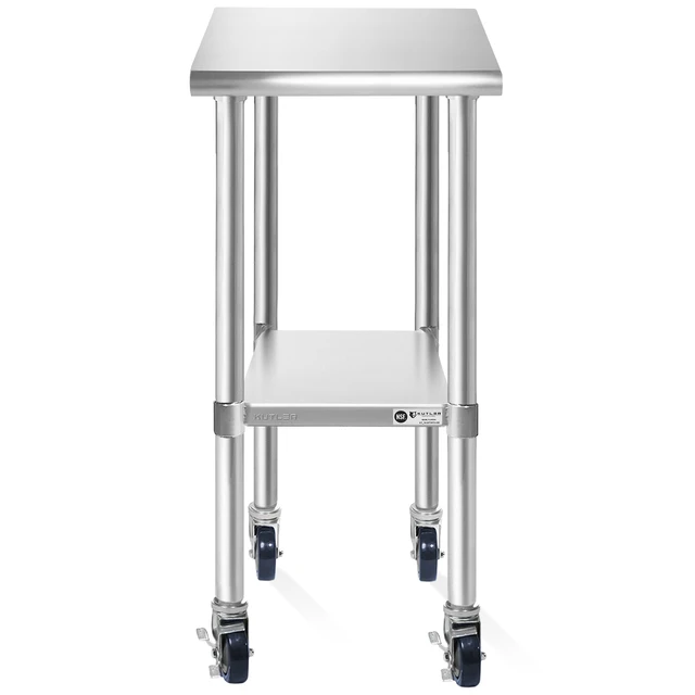 Alt view image 2 of 6 - KUTLER Stainless Steel Table with Caster Wheels 24" x 12", NSF Commercial Kitchen Prep and Work Table with Undershelf