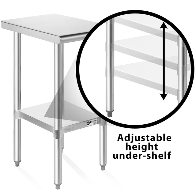 Alt view image 4 of 6 - KUTLER Stainless Steel Table with Caster Wheels 24" x 12", NSF Commercial Kitchen Prep and Work Table with Undershelf