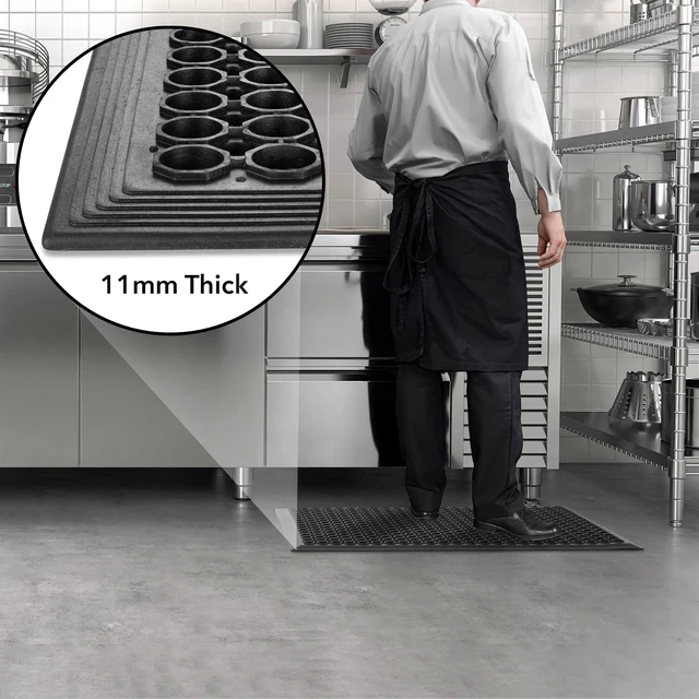 Alt view image 5 of 6 - GRIDMANN Rubber Floor Mat, 24" x 36" Anti-Fatigue Drainage Mat, Non-Slip and Grease Resistant for Restaurants, Commercial Kitchens, Bar Floors, Black