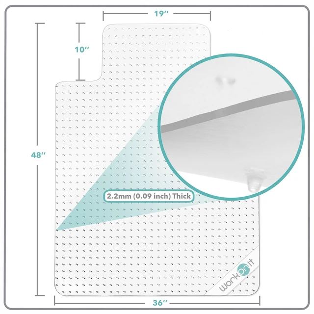 Alt view image 3 of 6 - WorkOnIt Office Chair Mat for Low Pile Carpet with Lip, 48" x 36" Clear Desk Chair Floor Mat for Home and Office