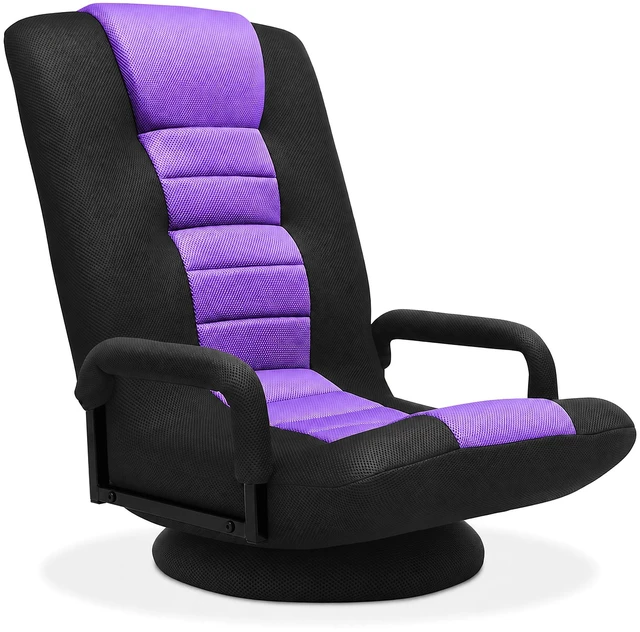 Main image of Casafield Swivel Gaming Floor Chair for TV, Playing Video Games with Armrest and 6 Position Adjustable Backrest - Black/Purple