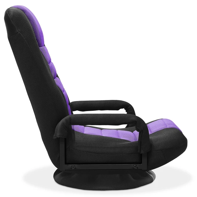 Alt view image 5 of 6 - Casafield Swivel Gaming Floor Chair for TV, Playing Video Games with Armrest and 6 Position Adjustable Backrest - Black/Purple