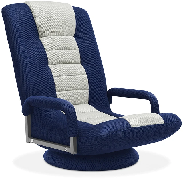 Main image of Casafield Swivel Gaming Floor Chair for TV, Playing Video Games with Armrest and 6 Position Adjustable Backrest - Blue/Gray