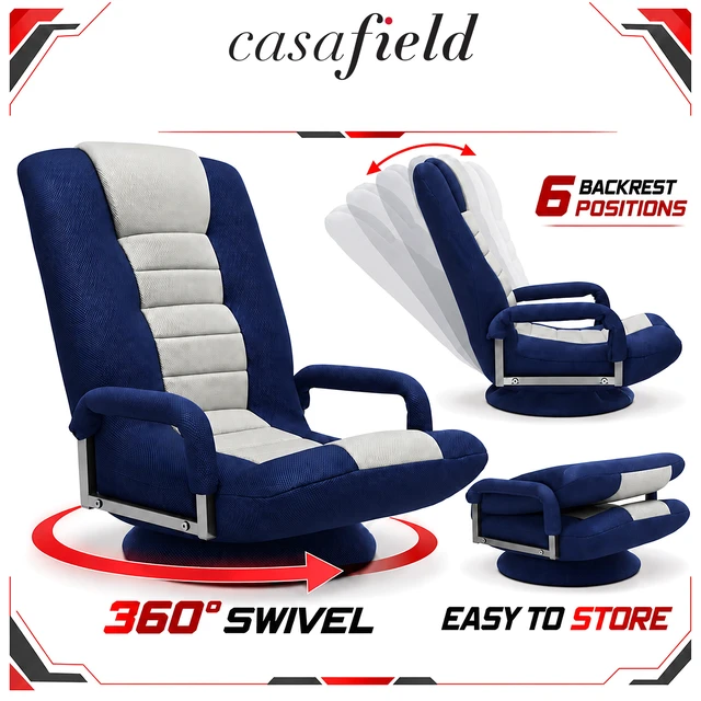Alt view image 3 of 6 - Casafield Swivel Gaming Floor Chair for TV, Playing Video Games with Armrest and 6 Position Adjustable Backrest - Blue/Gray