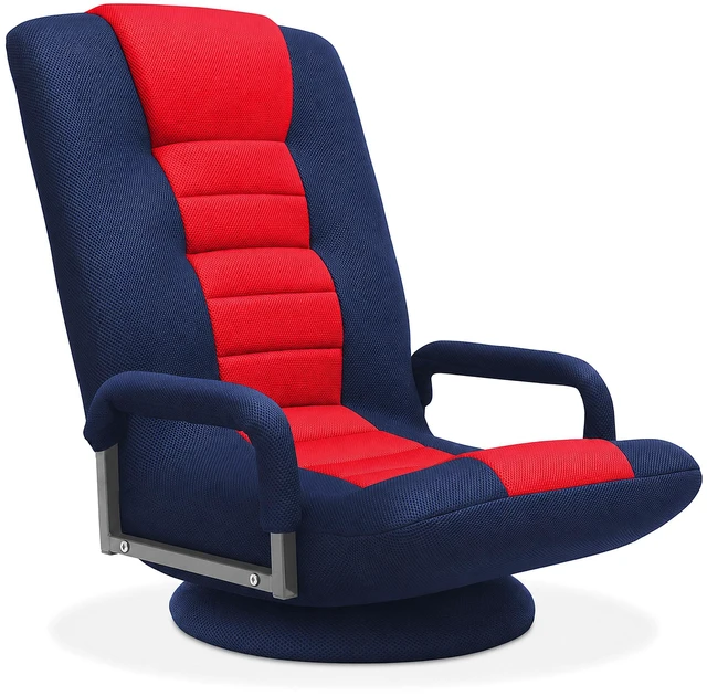 Main image of Casafield Swivel Gaming Floor Chair for TV, Playing Video Games with Armrest and 6 Position Adjustable Backrest - Blue/Red