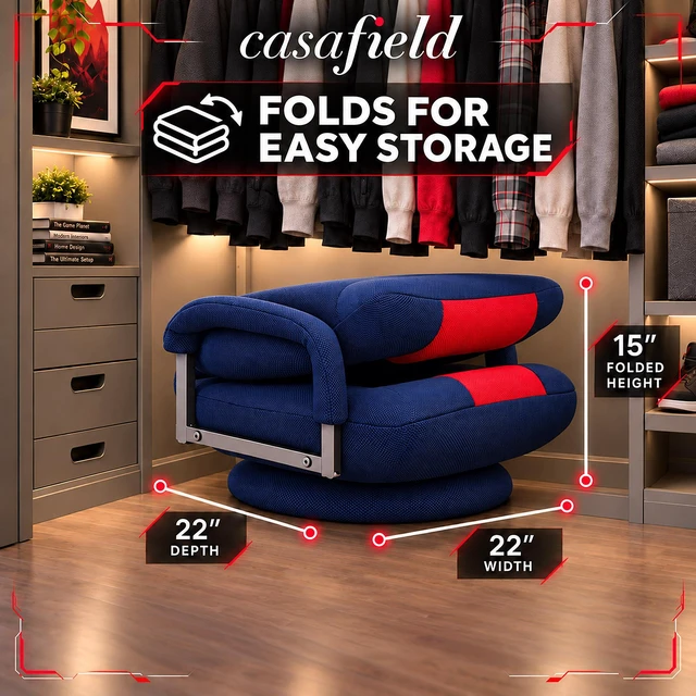 Alt view image 6 of 6 - Casafield Swivel Gaming Floor Chair for TV, Playing Video Games with Armrest and 6 Position Adjustable Backrest - Blue/Red