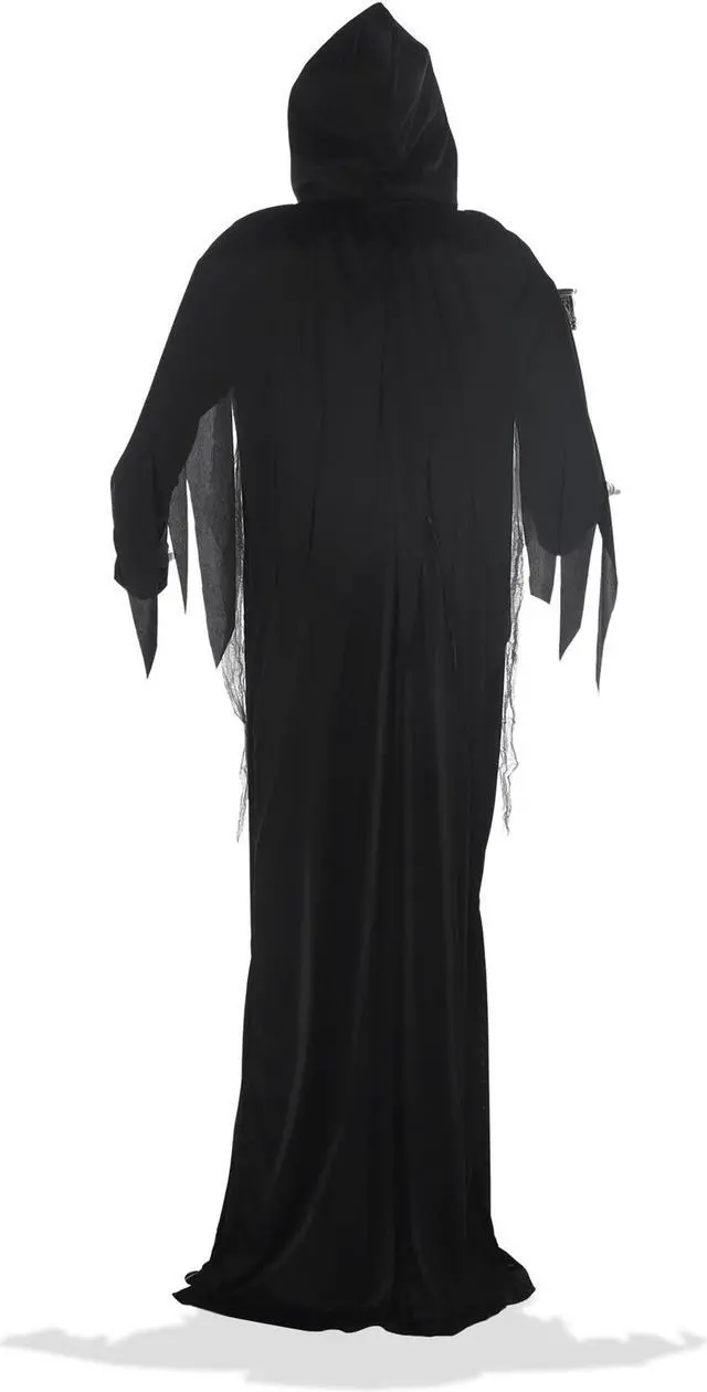 Alt view image 3 of 7 - BOO BOX 6.5ft Halloween Animatronic Grim Reaper, Mr. Grim Outdoor Halloween Decoration Standing Poseable Figure with Rotating Head, Light-up, Sound and Motion Activated