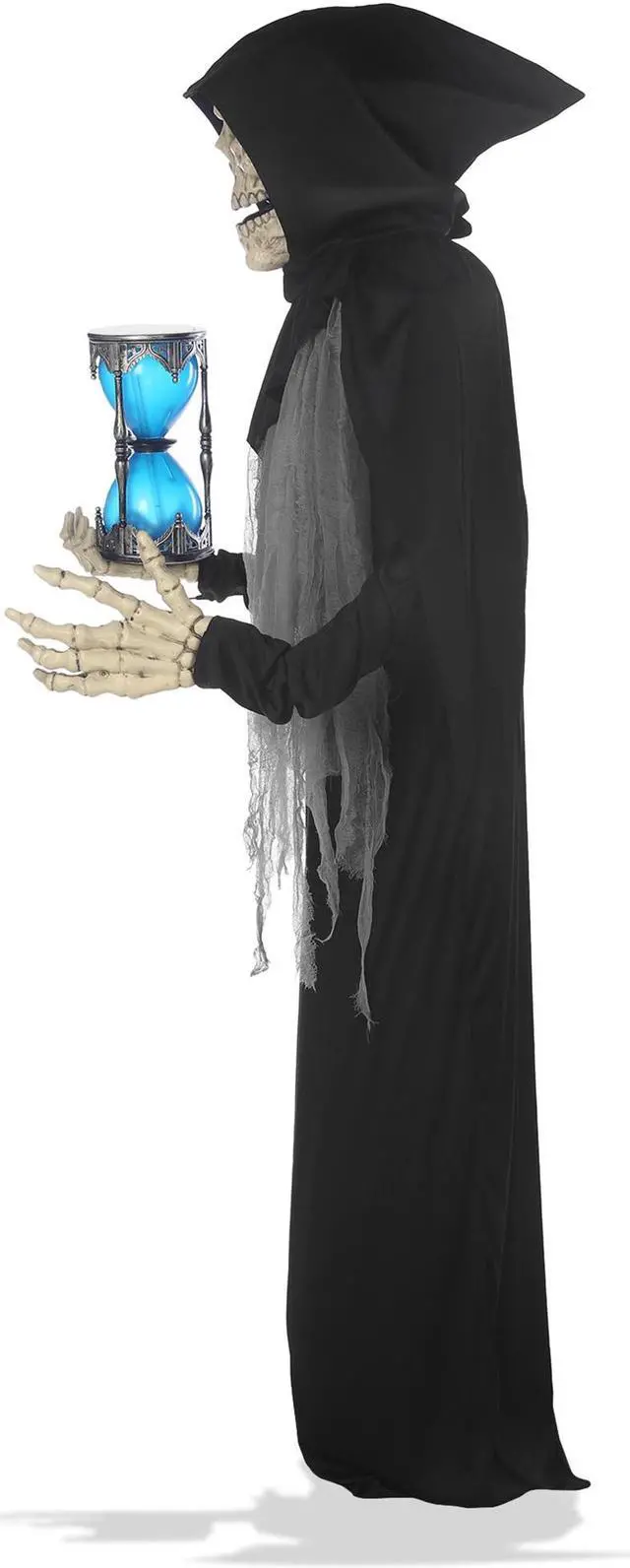 Alt view image 5 of 7 - BOO BOX 6.5ft Halloween Animatronic Grim Reaper, Mr. Grim Outdoor Halloween Decoration Standing Poseable Figure with Rotating Head, Light-up, Sound and Motion Activated