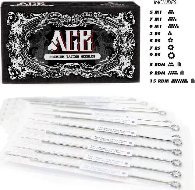 Alt view image 2 of 6 - ACE Needles 50 Mixed Assorted Tattoo Needles 10 Sizes - Round Shader 3 5 7 9 11 15 RS RM