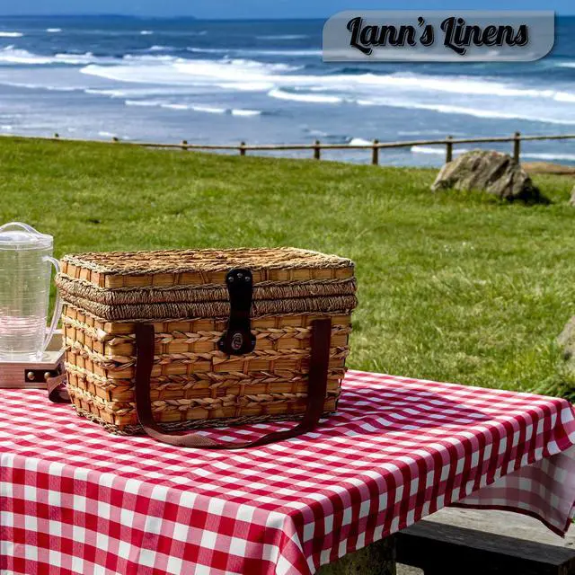 Alt view image 4 of 4 - Lann's Linens - 60" x 126" Premium Checkered Tablecloth - Rectangular Polyester Fabric Picnic Table Cover - Red & White Gingham Cloth