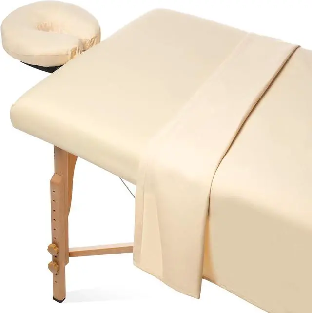 Main image of Saloniture 3-Piece Microfiber Massage Table Sheet Set - Premium Facial Bed Cover - Includes Flat and Fitted Sheets with Face Cradle Cover - Natural