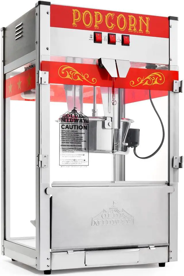 Alt view image 2 of 8 - Olde Midway Commercial Popcorn Machine Maker Popper with Large 12-Ounce Kettle - Red