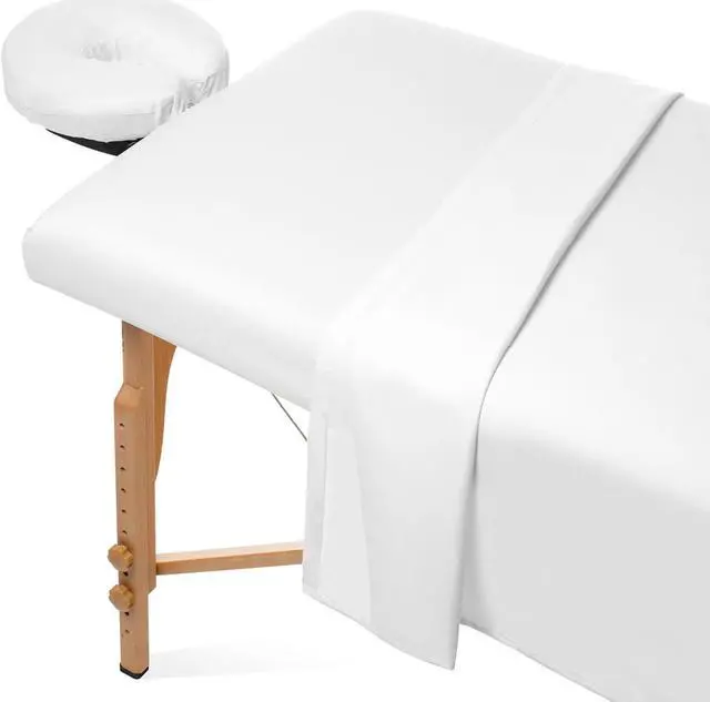 Main image of Saloniture 3-Piece Microfiber Massage Table Sheet Set - Premium Facial Bed Cover - Includes Flat and Fitted Sheets with Face Cradle Cover - White