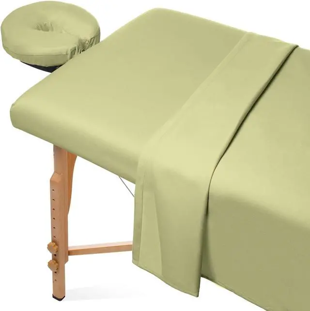 Main image of Saloniture 3-Piece Microfiber Massage Table Sheet Set - Premium Facial Bed Cover - Includes Flat and Fitted Sheets with Face Cradle Cover - Sage Green