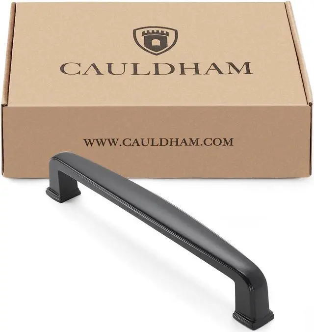 Alt view image 4 of 6 - Cauldham 10 Pack Solid Kitchen Cabinet Handles (5" Hole Centers) - Drawer/Door Hardware - Style T765 - Matte Black