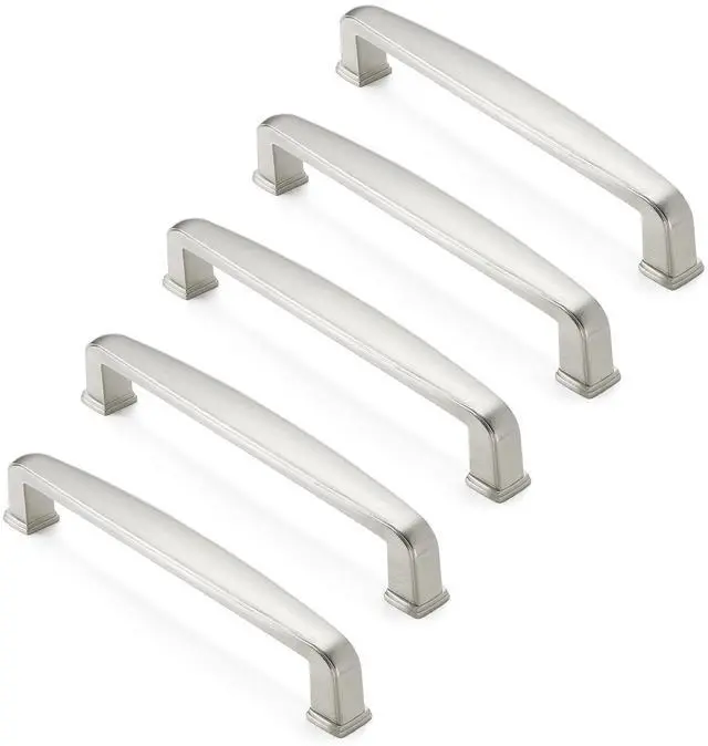 Alt view image 3 of 6 - Cauldham 5 Pack Solid Kitchen Cabinet Handles (5" Hole Centers) - Drawer/Door Hardware - Style T765 - Satin Nickel