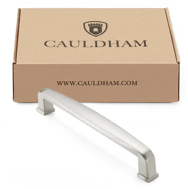 Alt view image 4 of 6 - Cauldham 5 Pack Solid Kitchen Cabinet Handles (5" Hole Centers) - Drawer/Door Hardware - Style T765 - Satin Nickel