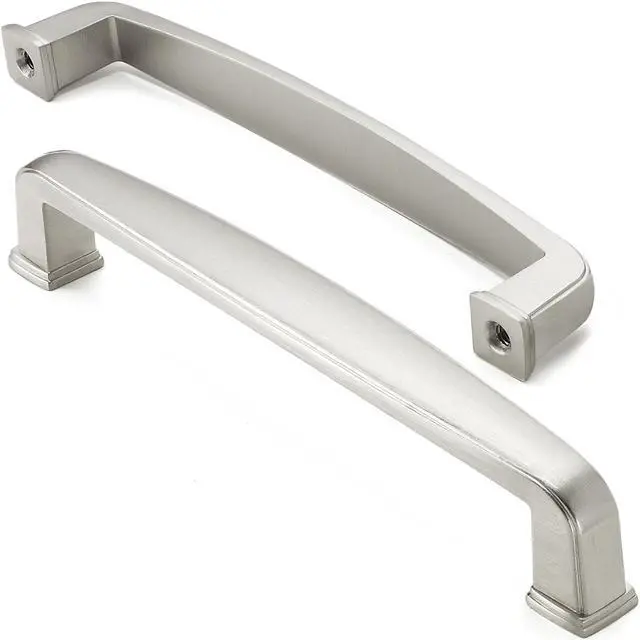 Alt view image 2 of 6 - Cauldham 5 Pack Solid Kitchen Cabinet Handles (5" Hole Centers) - Drawer/Door Hardware - Style T765 - Satin Nickel