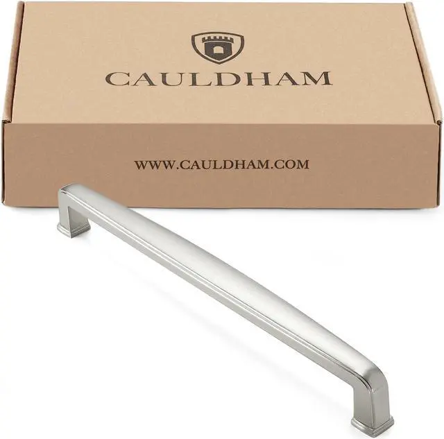 Alt view image 4 of 6 - Cauldham 5 Pack Solid Kitchen Cabinet Handles (7-1/2" Hole Centers) - Drawer/Door Hardware - Style T765 - Satin Nickel