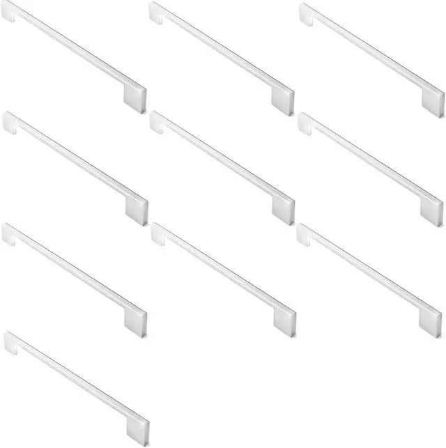 Alt view image 3 of 7 - Cauldham 10 Pack Solid Kitchen Cabinet Pulls Handles (9" Hole Centers) - Modern Thin Profile Drawer/Door Hardware - Style M255 - Polished Chrome