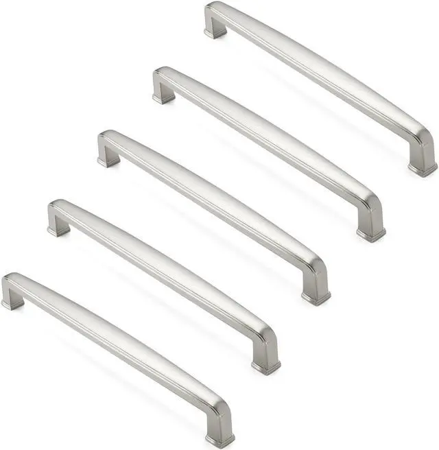 Alt view image 3 of 6 - Cauldham 5 Pack Solid Kitchen Cabinet Handles (7-1/2" Hole Centers) - Drawer/Door Hardware - Style T765 - Satin Nickel