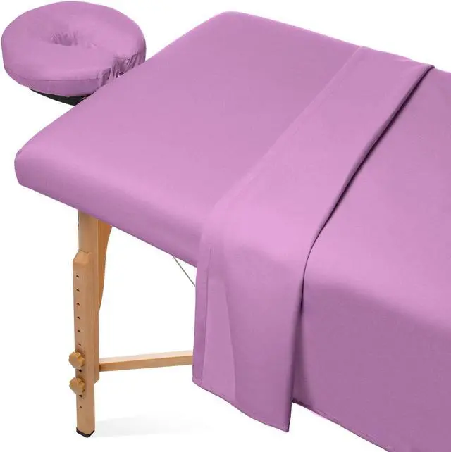 Main image of Saloniture 3-Piece Flannel Massage Table Sheet Set - Soft Cotton Facial Bed Cover - Includes Flat and Fitted Sheets with Face Cradle Cover - Lavender Purple
