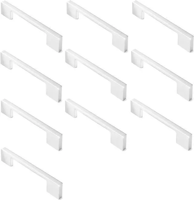 Alt view image 3 of 6 - Cauldham 10 Pack Solid Kitchen Cabinet Pulls Handles (3-5/8" Hole Centers) - Modern Thin Profile Drawer/Door Hardware - Style M255 - Polished Chrome