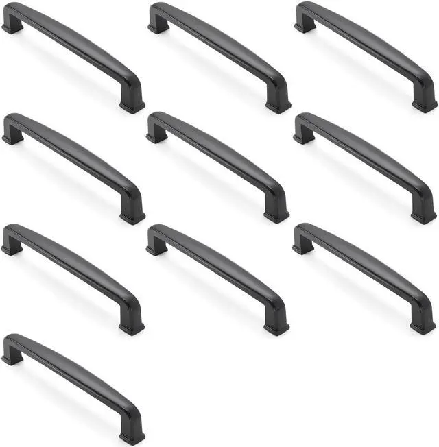 Alt view image 3 of 6 - Cauldham 10 Pack Solid Kitchen Cabinet Handles (5" Hole Centers) - Drawer/Door Hardware - Style T765 - Matte Black