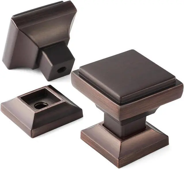 Alt view image 2 of 6 - Cauldham 10 Pack Solid Kitchen Cabinet Knobs Pulls (1-1/8" Square) - Transitional Dresser Drawer/Door Hardware - Style S685 - Oil Rubbed Bronze