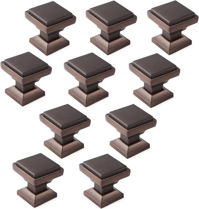 Alt view image 3 of 6 - Cauldham 10 Pack Solid Kitchen Cabinet Knobs Pulls (1-1/8" Square) - Transitional Dresser Drawer/Door Hardware - Style S685 - Oil Rubbed Bronze