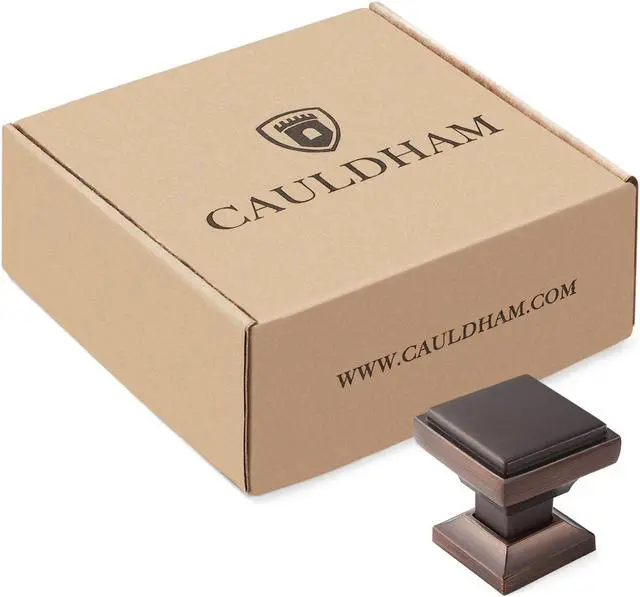 Alt view image 4 of 6 - Cauldham 10 Pack Solid Kitchen Cabinet Knobs Pulls (1-1/8" Square) - Transitional Dresser Drawer/Door Hardware - Style S685 - Oil Rubbed Bronze