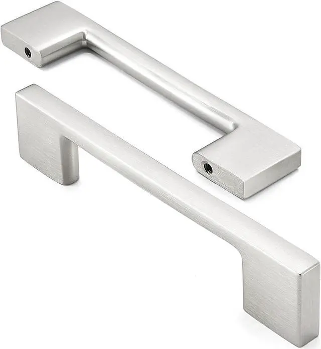 Alt view image 2 of 7 - Cauldham 10 Pack Solid Kitchen Cabinet Pulls Handles (3-5/8" Hole Centers) - Modern Thin Profile Drawer/Door Hardware - Style M255 - Satin Nickel