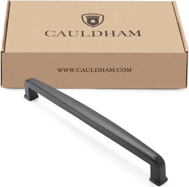 Alt view image 4 of 6 - Cauldham 5 Pack Solid Kitchen Cabinet Handles (7-1/2" Hole Centers) - Drawer/Door Hardware - Style T765 - Matte Black