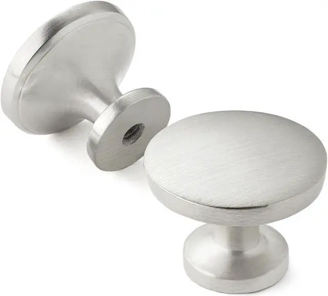 Alt view image 2 of 7 - Cauldham 10 Pack Solid Round Kitchen Cabinet Knobs Pulls (1-1/8" Diameter) - Dresser Drawer/Door Hardware - Style R126 - Satin Nickel
