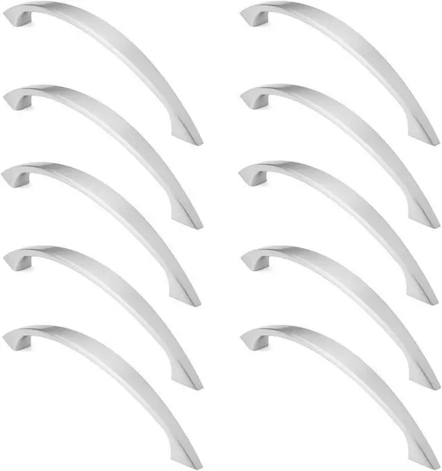 Alt view image 3 of 7 - Cauldham 10 Pack Solid Kitchen Cabinet Arch Pulls Handles (5" Hole Centers) - Curved Drawer/Door Hardware - Style M243 - Satin Nickel