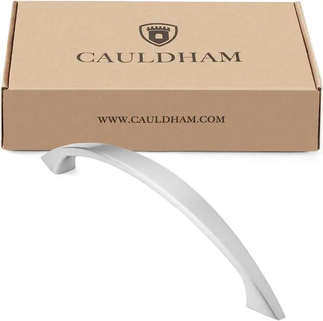 Alt view image 4 of 7 - Cauldham 10 Pack Solid Kitchen Cabinet Arch Pulls Handles (5" Hole Centers) - Curved Drawer/Door Hardware - Style M243 - Satin Nickel